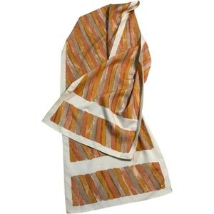 Vtg Vera Neumann Scarf‎ 100% Polyester Made in Japan Orange Beige Striped Design